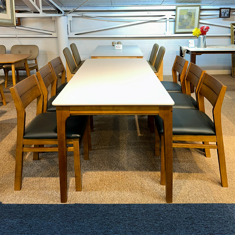 퓨어 화이트 포세린 통 세라믹 고무나무 원목 6인용 식탁 의자 1800 SET
